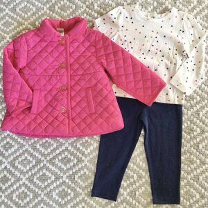 Little Me Quilted Jacket Shirt And Pants Outfit